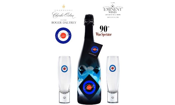 Signed bottle of Roger Daltrey Champagne and 2 glasses