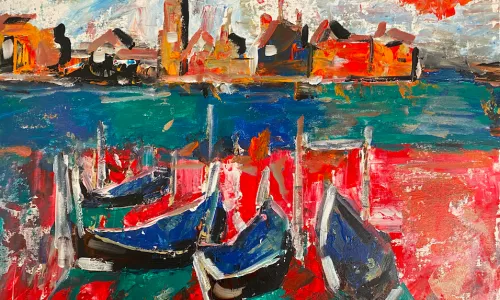Rashid Abdulla Painting of Three Canal Boats