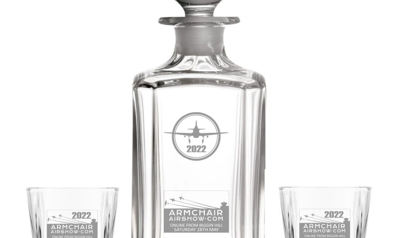 Armchair Airshow 2022 Engraved Whisky Decanter with two Engraved Whisky Glasses