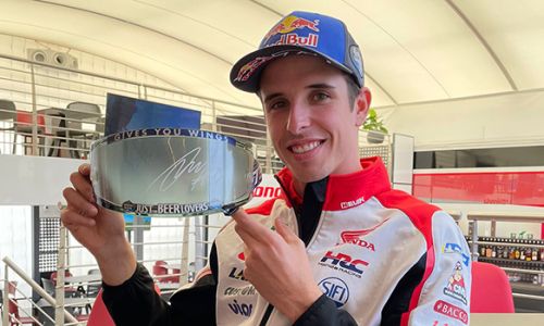 Signed Alex Marquez visor from his race helmet, prepared with tear-off