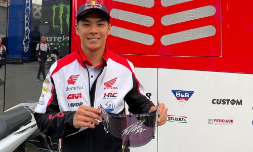 Signed Takaaki Nakagami visor from his race helmet, prepared with tear-off