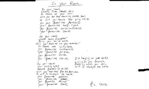Depeche Mode handwritten lyrics - In Your Room
