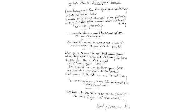 Idlewild handwritten lyrics - You Held The World in Your Arms