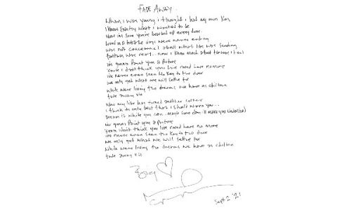 Noel Gallagher handwritten lyrics - Fade Away