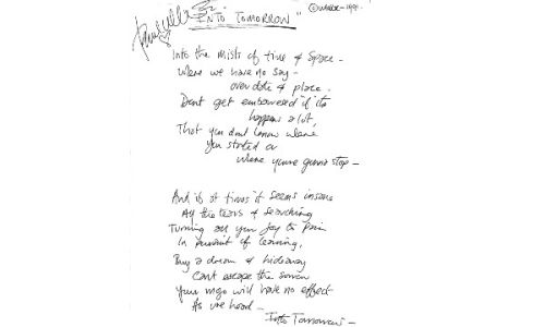 Paul Weller handwritten lyrics - Into Tomorrow