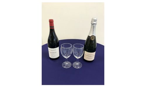 Bottle of Fortnum and Mason Champagne and Mason Bourgogne Pinot Noir 2017