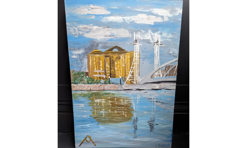 Painting of Salford Quays Skyscrapers by day on canvas and framed