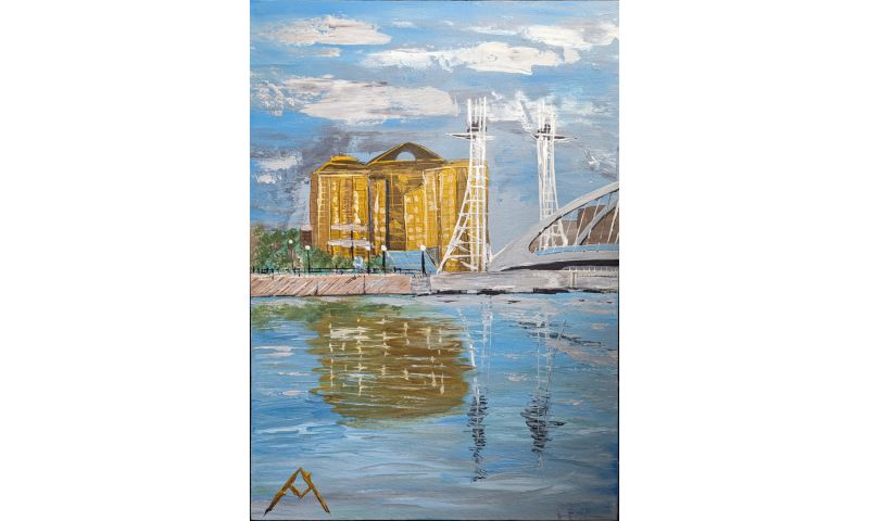Painting of Salford Quays Skyscrapers by day on canvas and framed