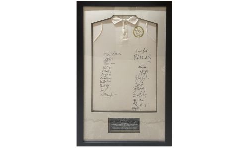 FRAMED POLO SHIRT SIGNED BY MCC V REST OF THE WORLD XI'S FROM 200 YEAR ANNIVERSARY MATCH AT LORDS 2014